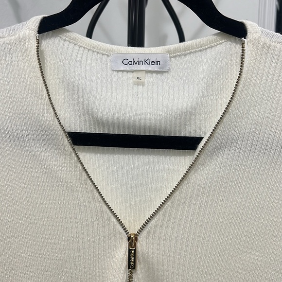 Calvin Klein Women's Zip-Up Cream Cardigan - Picture 4 of 7